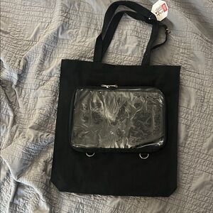 Canvas Black Tote Bag with Transparent Pocket